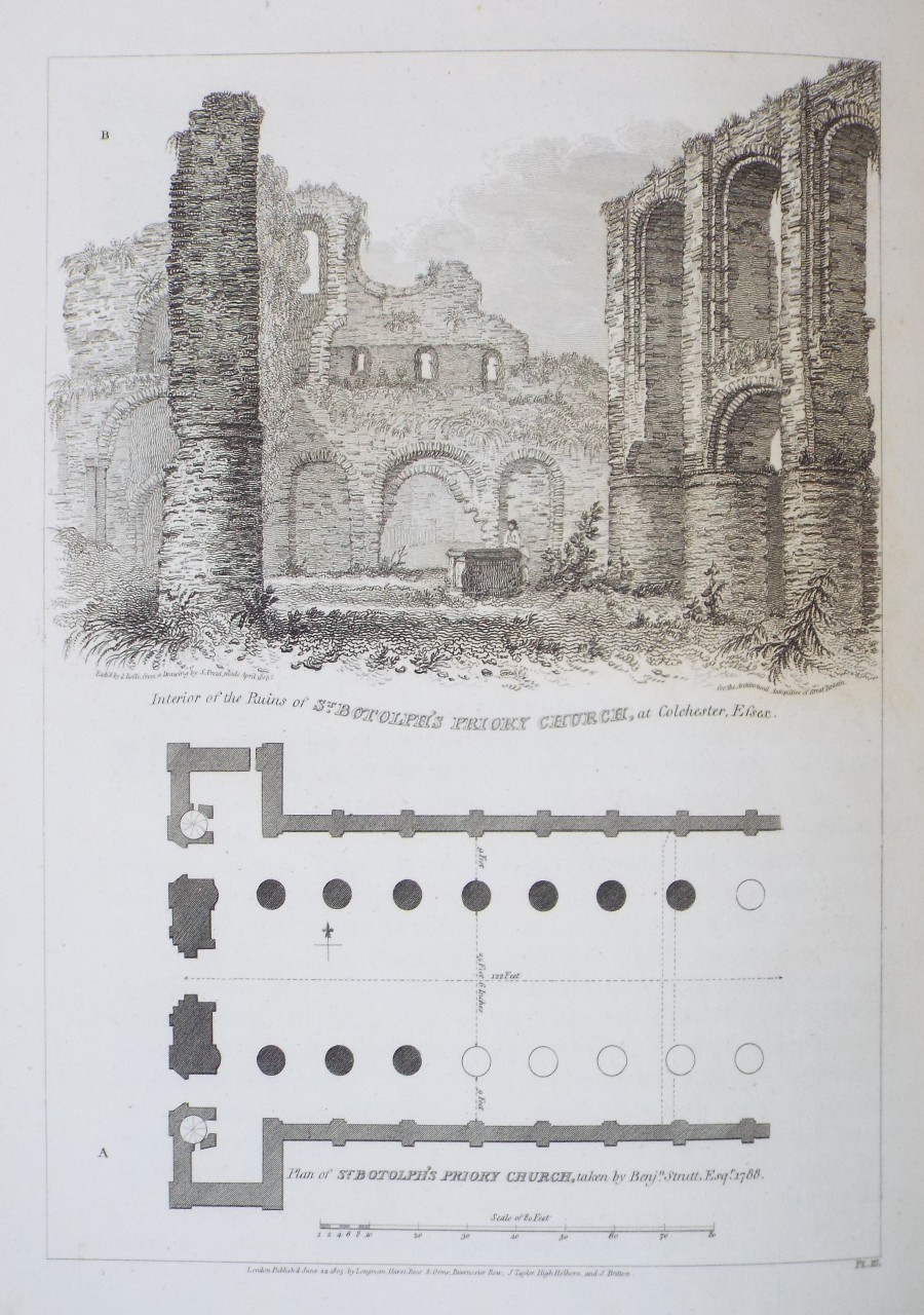 Print - Interior of the Ruins of St. Botolph's Priory Church, at Colchester, Essex.
Plan of St. Botolph's Priory Church, taken by Benn. Strutt Esqr. 1788. - Roffe