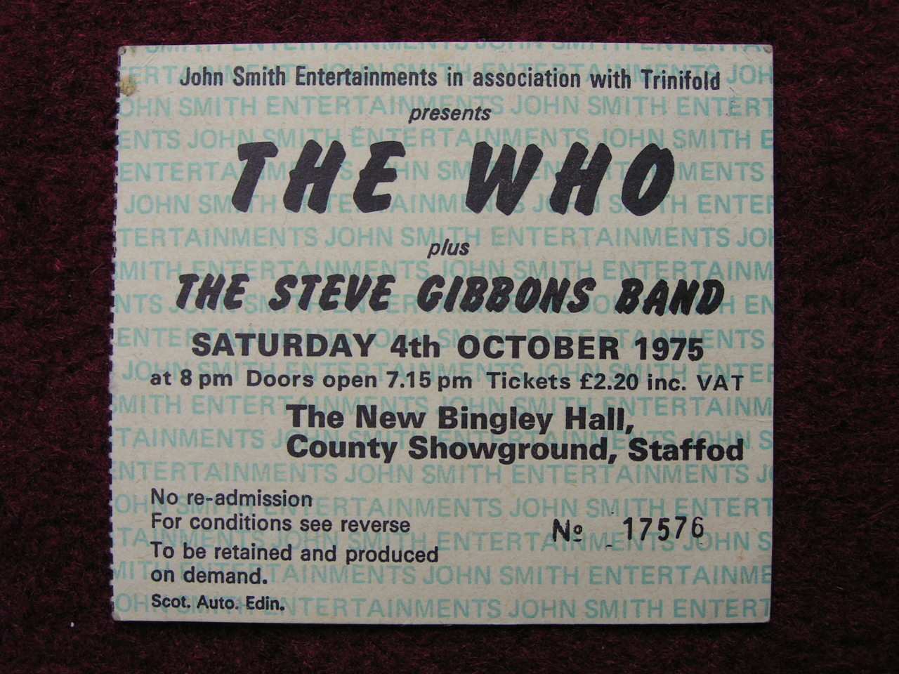 Ticket Stub - The Who Stafford Sat 4/10/75