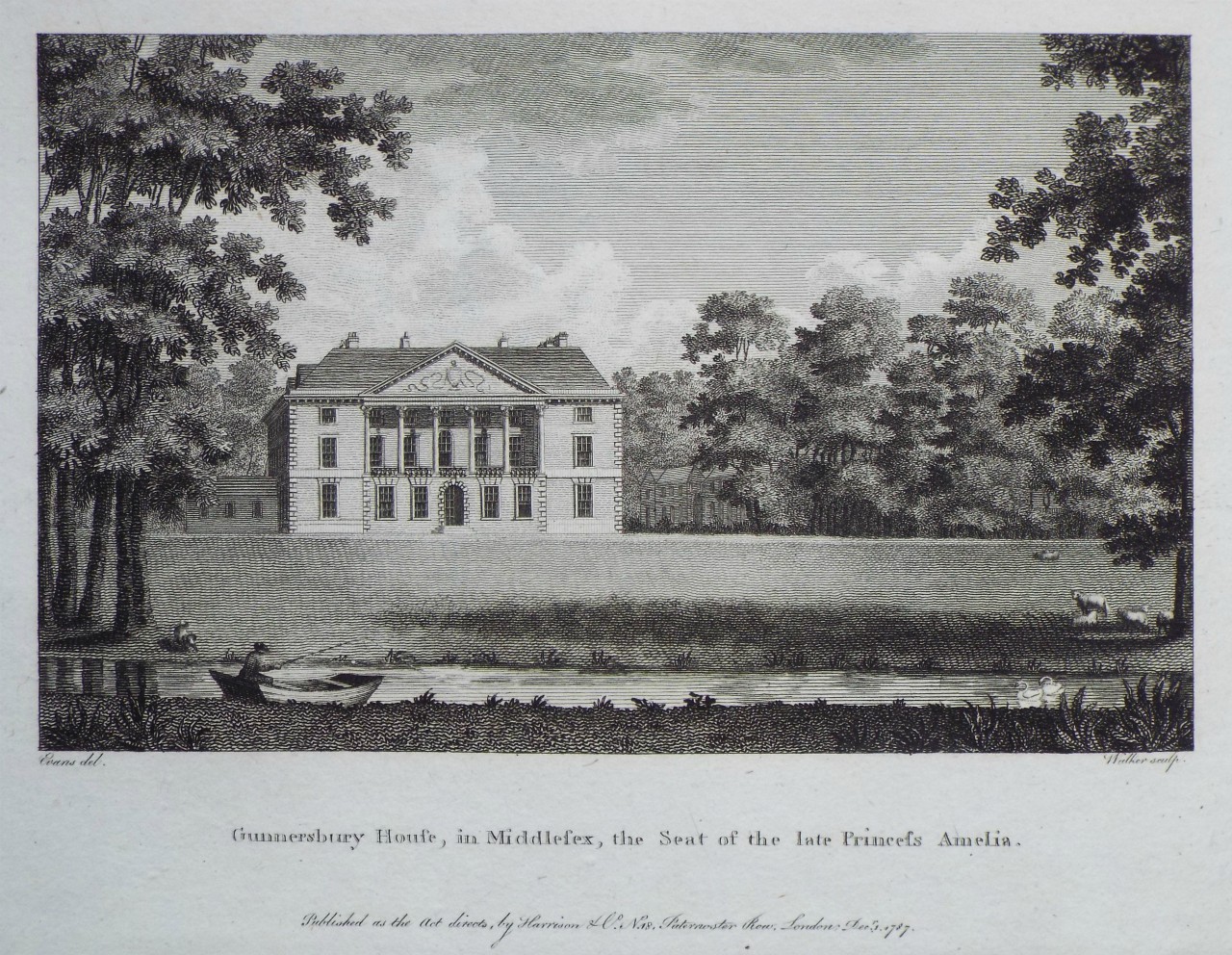 Print - Gunnersbury House, in Middlesex, the Seat of the late Princess Amelia. - 