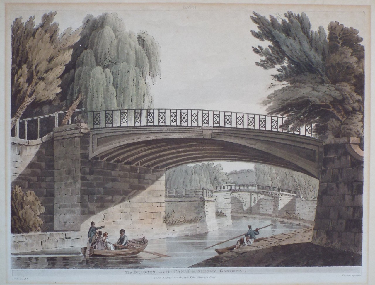 Aquatint - Bath. The Bridges over the Canal in Sydney Gardens. - Lewis