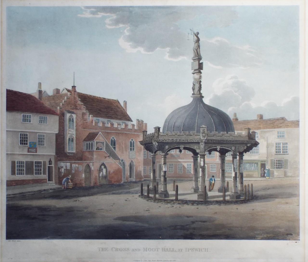 Aquatint - The Cross and Moot Hall, at Ipswich. - Bluck