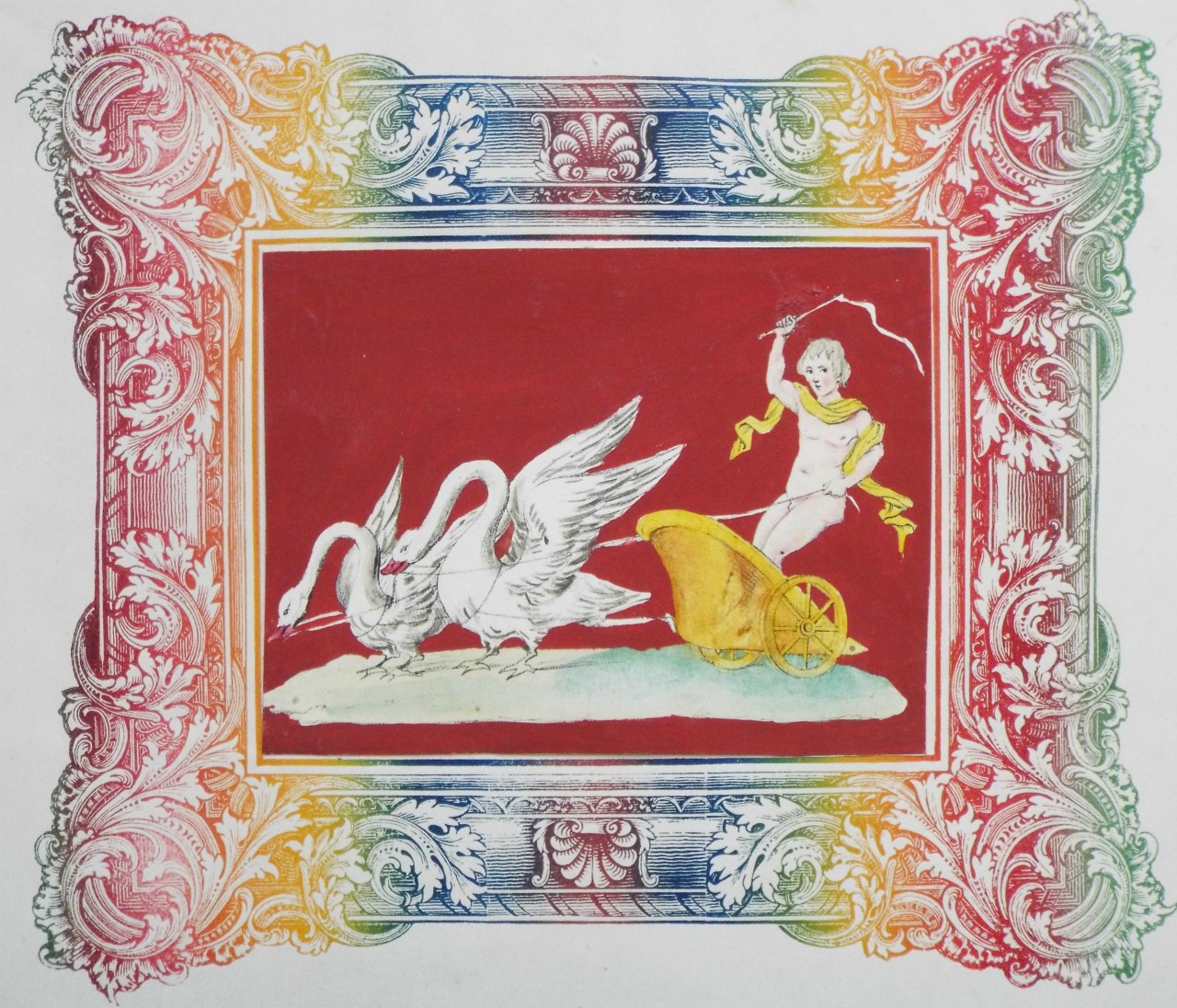 Chromo-lithograph - Apollo driving a golden chariot pulled by two swans