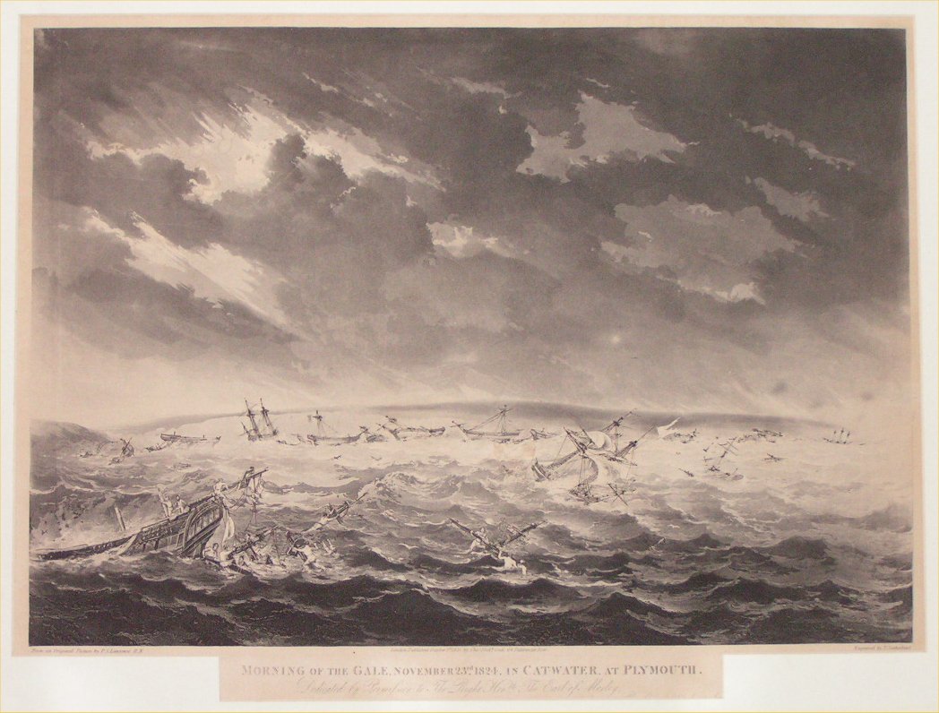Aquatint - Morning of the Gale, November 23rd 1824, in Catwater, at Plymouth - Sutherland