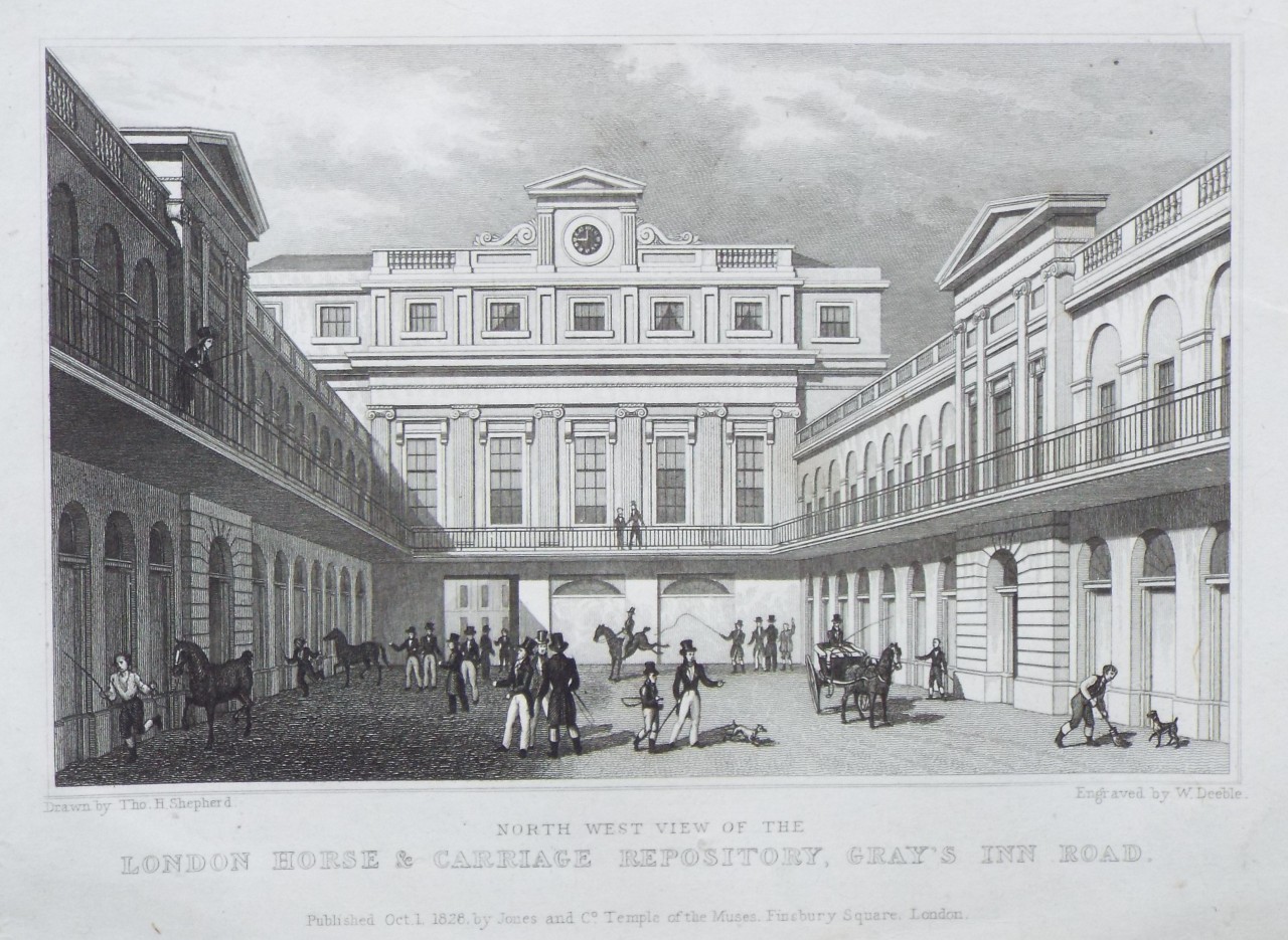 Print - North West View of the London Horse & Carriage Repository, Gray's Inn Road. - Deeble