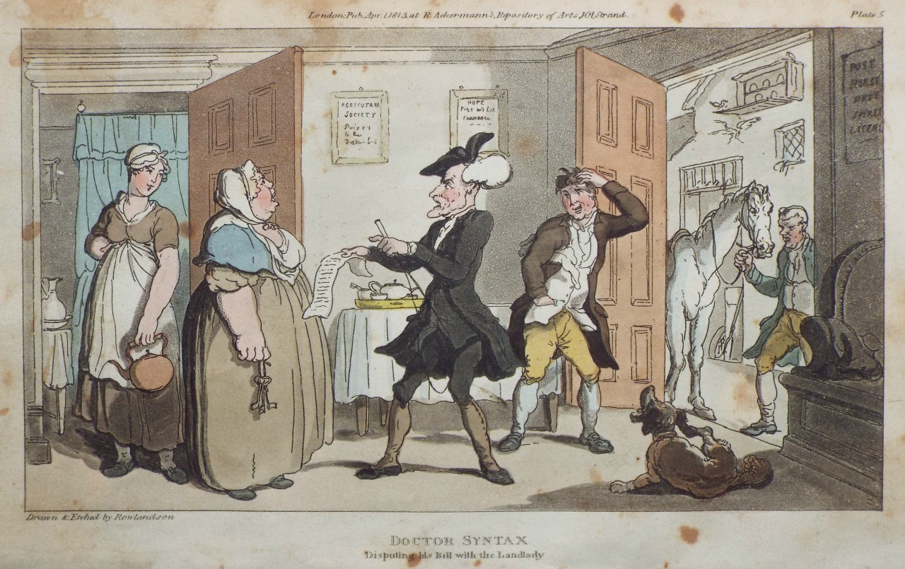 Aquatint - Doctor Syntax Disputing his Bill with the Landlady  - Rowlandson