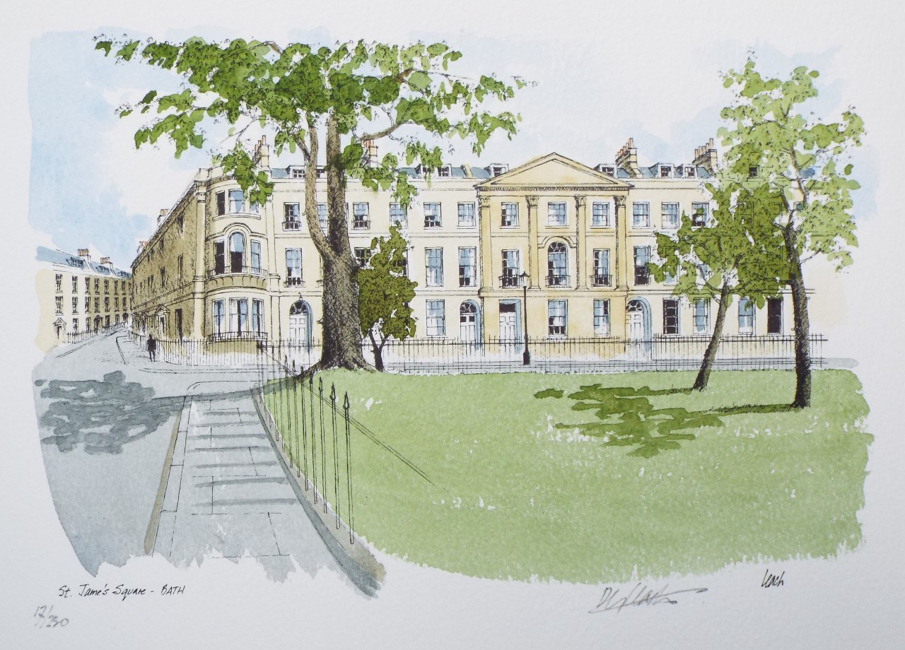 Giclee print with hand colour - St. James's Square - Bath