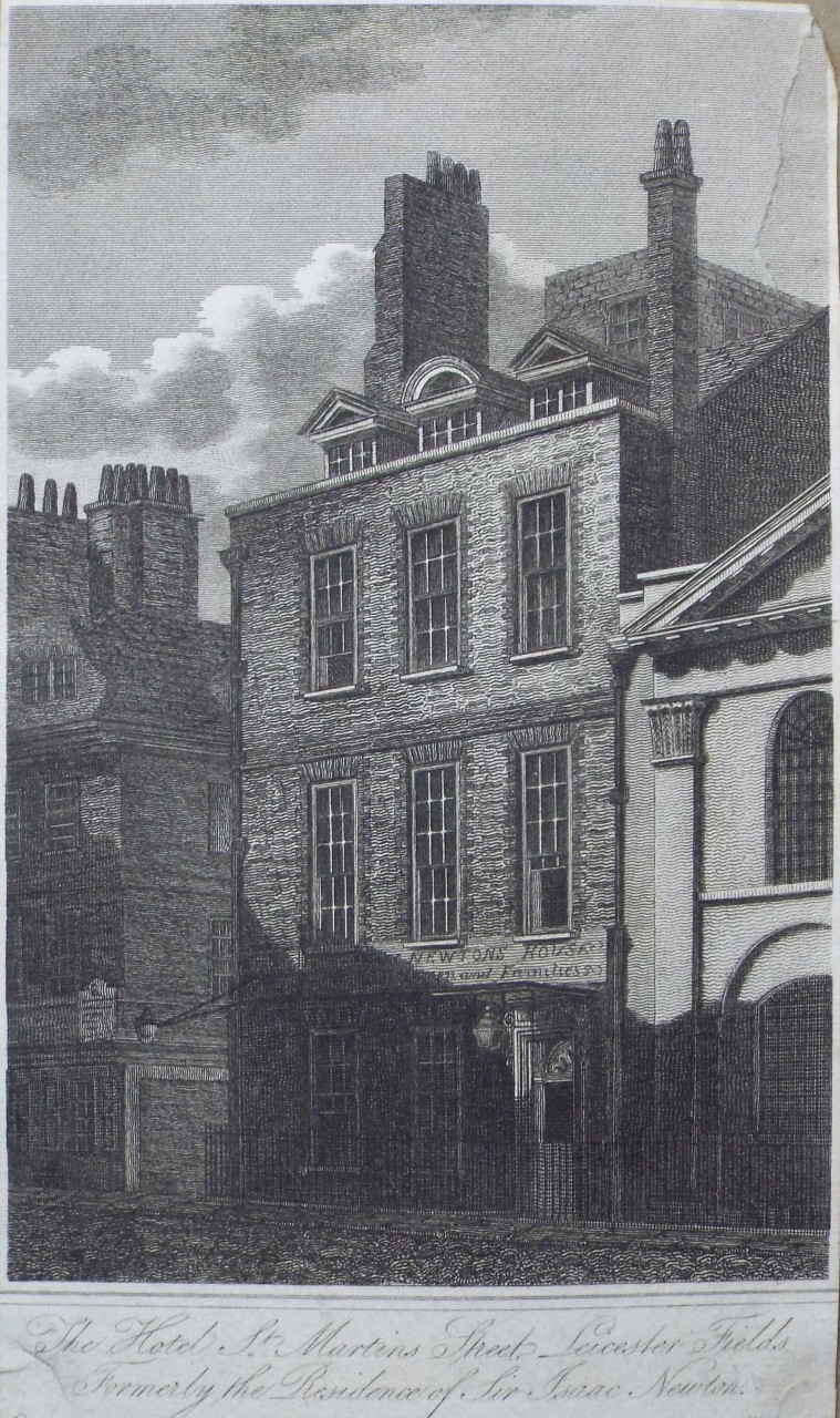 Print - The Hotel St. Martin's Street, Leicester Fields Formerly the Residence of Sir Isaac Newton.