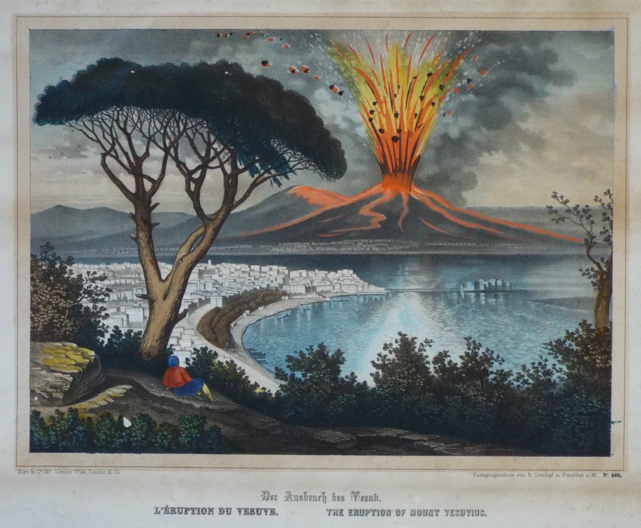 Lithograph - Der Ausbouch der Vesuv. L'Eruption du Vesuve. The Eruption of Mount Vesuvius.