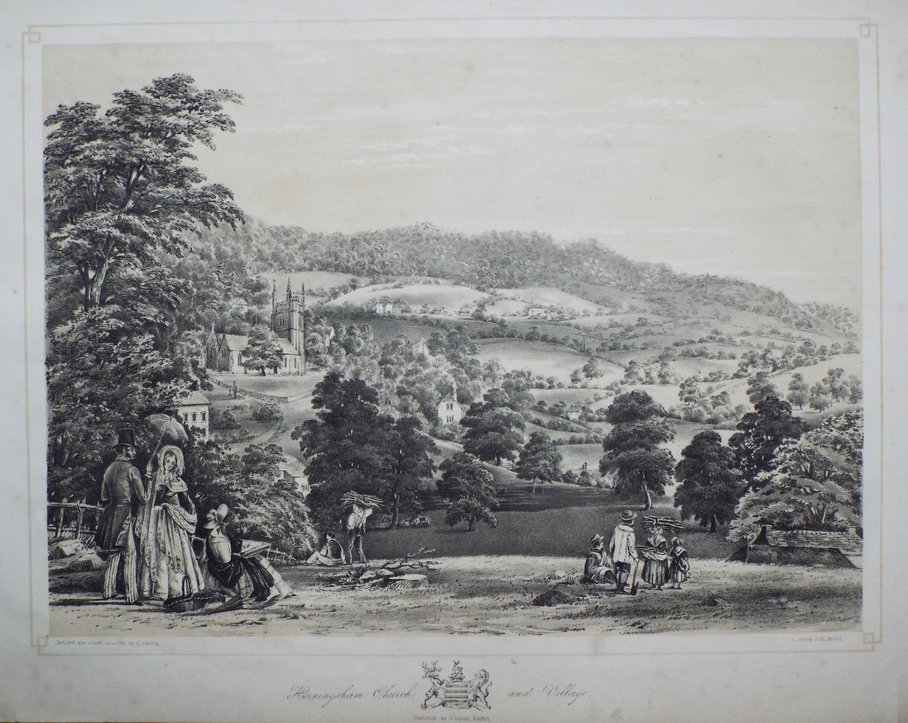 Lithograph - Horningsham Church, and Village. - Pocock