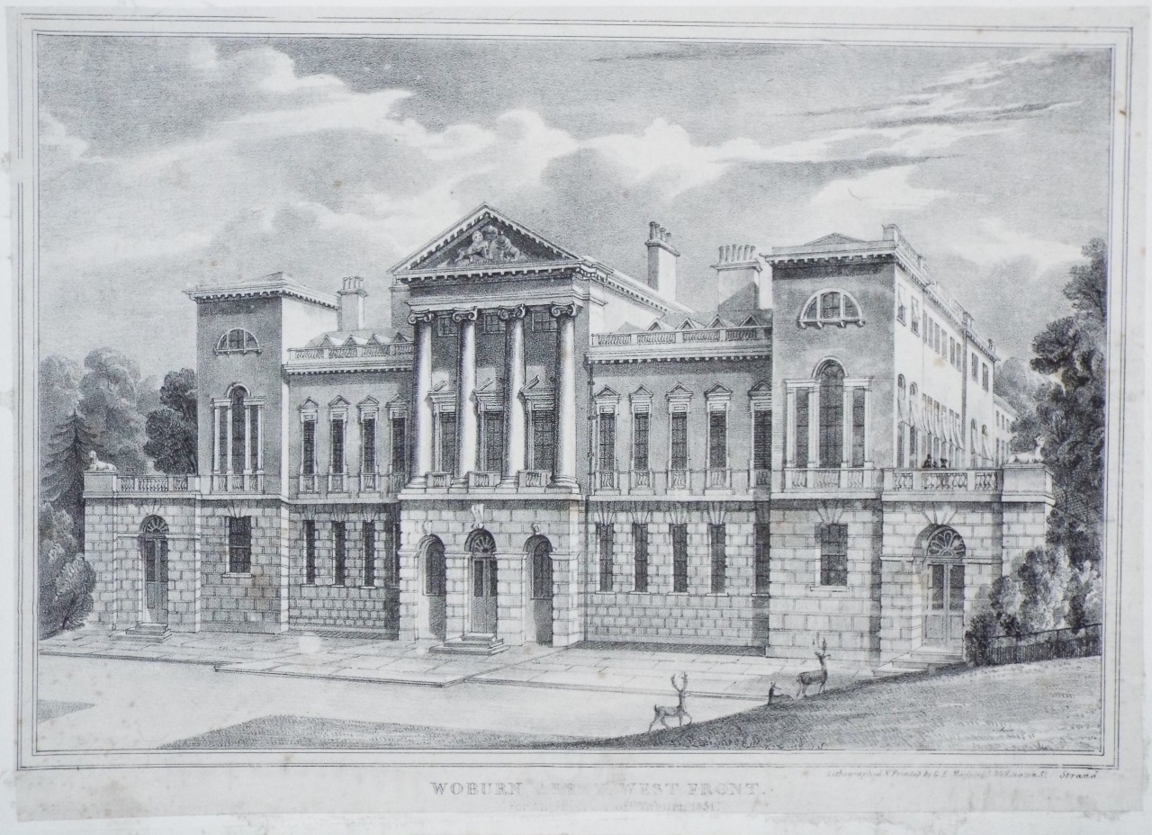 Lithograph - Woburn Abbey, West Front. - Madeley
