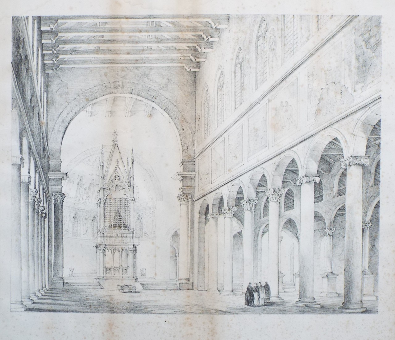 Lithograph - Interior of a basilca