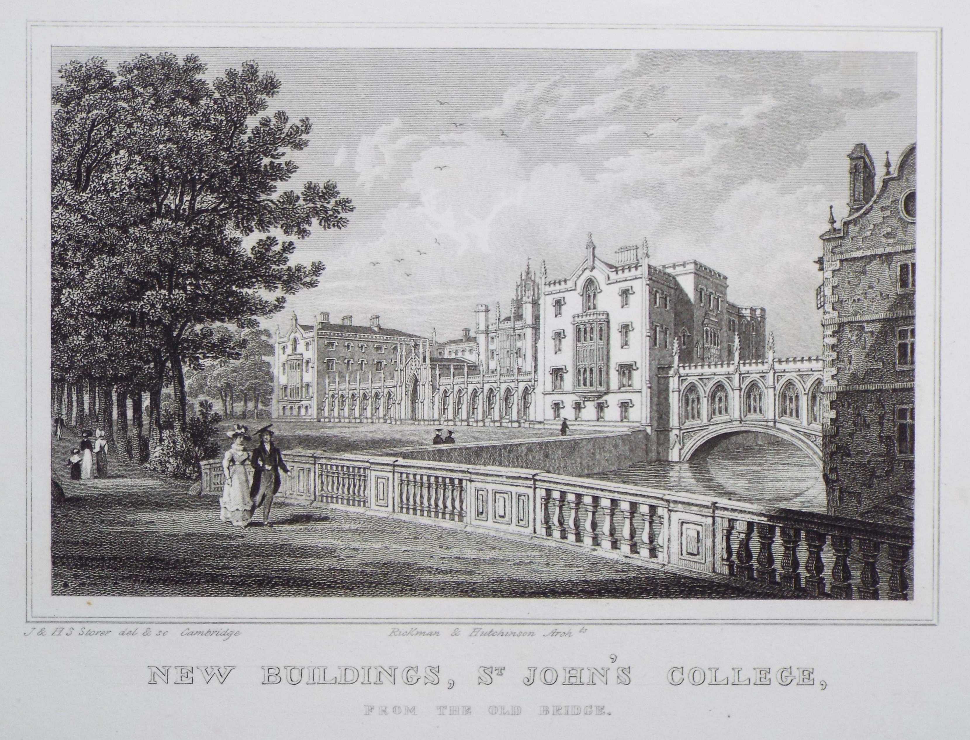 Print - New Buidlings, St. John's College, from the Old Bridge. - Storer