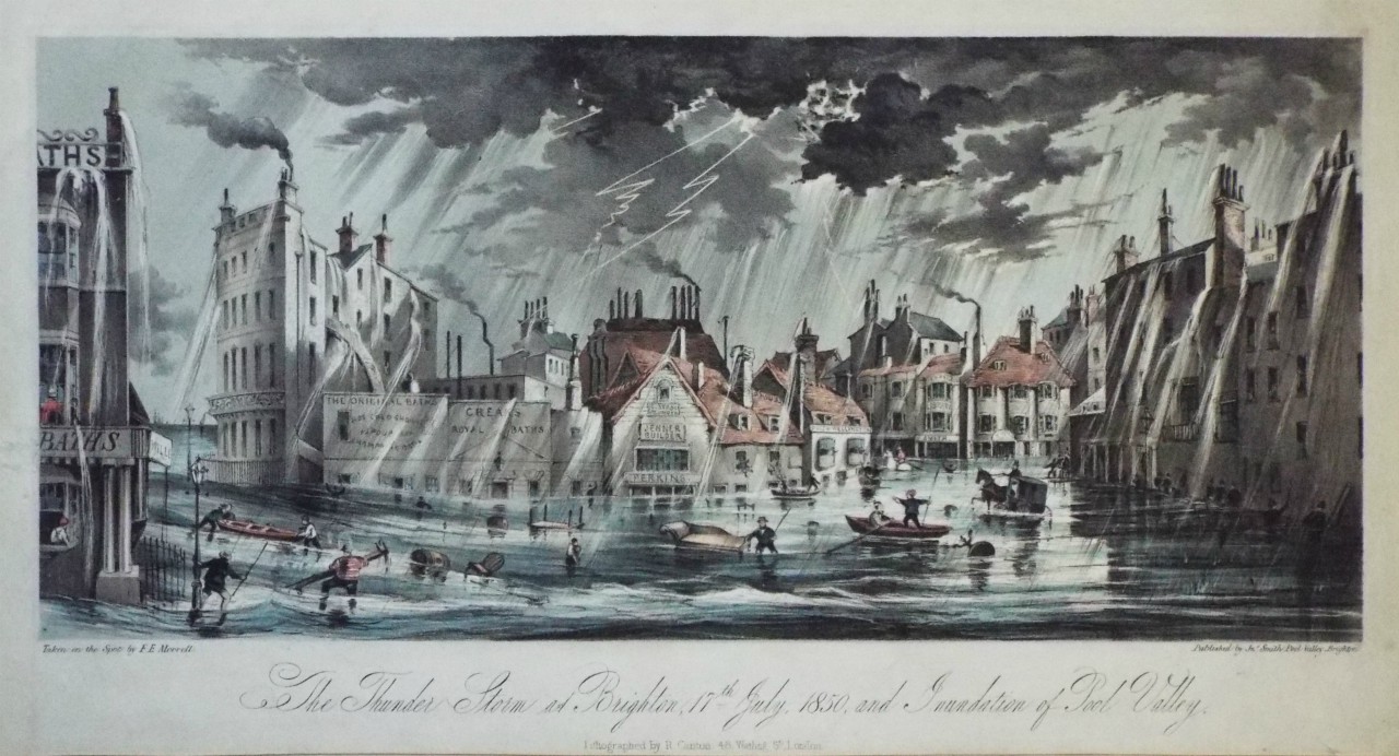 Lithograph - The Thunder Storm at Brighton, 17th July, 1850, and Inundation of Pool Valley. - Canton