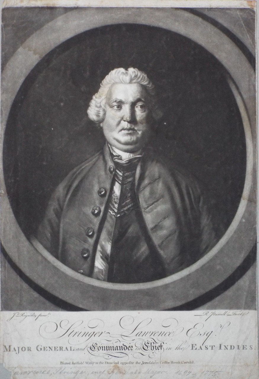 Mezzotint - Stringer Lawrence Esqr. Major General and Commander in Chief in the East Indies. - Purcell