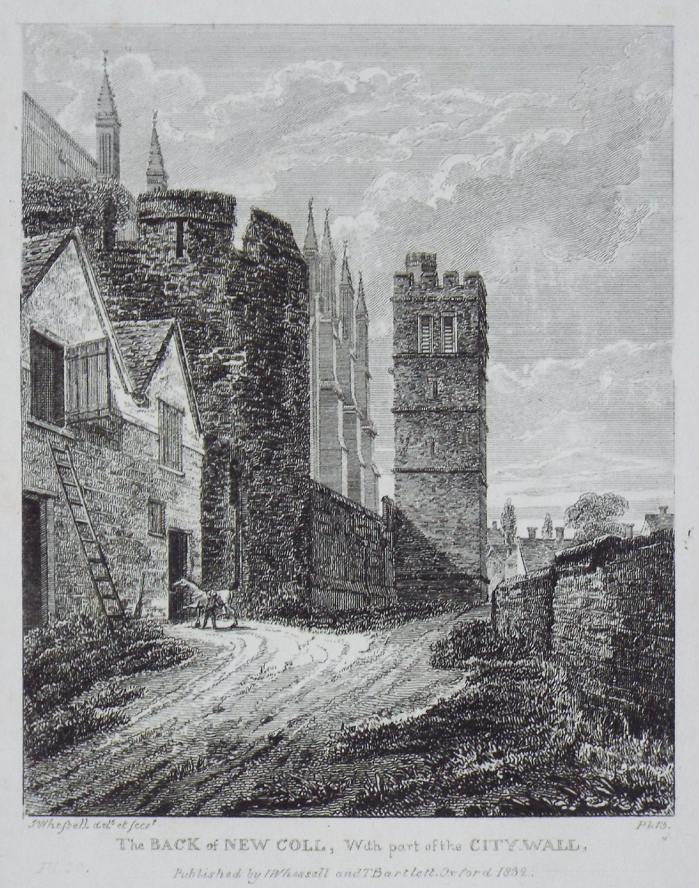 Print - The Back of New Coll, With part of the City Wall. - Whessell