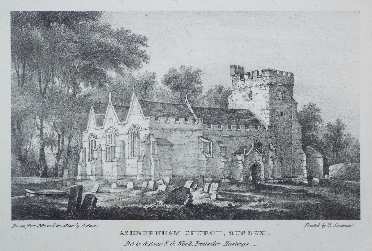 Lithograph - Asburnham Church, Sussex. - Rowe