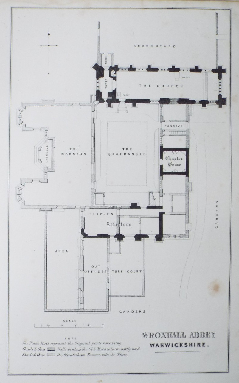 Lithograph - Wroxall Abbey, Warwickshire.