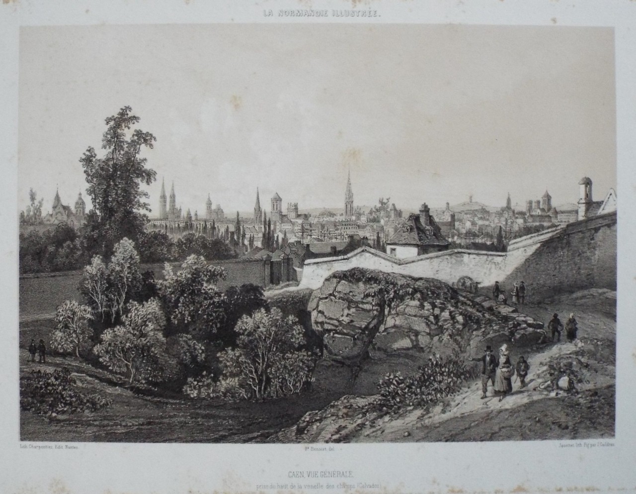 Lithograph - Caen, Vue Generale. - Jacottet