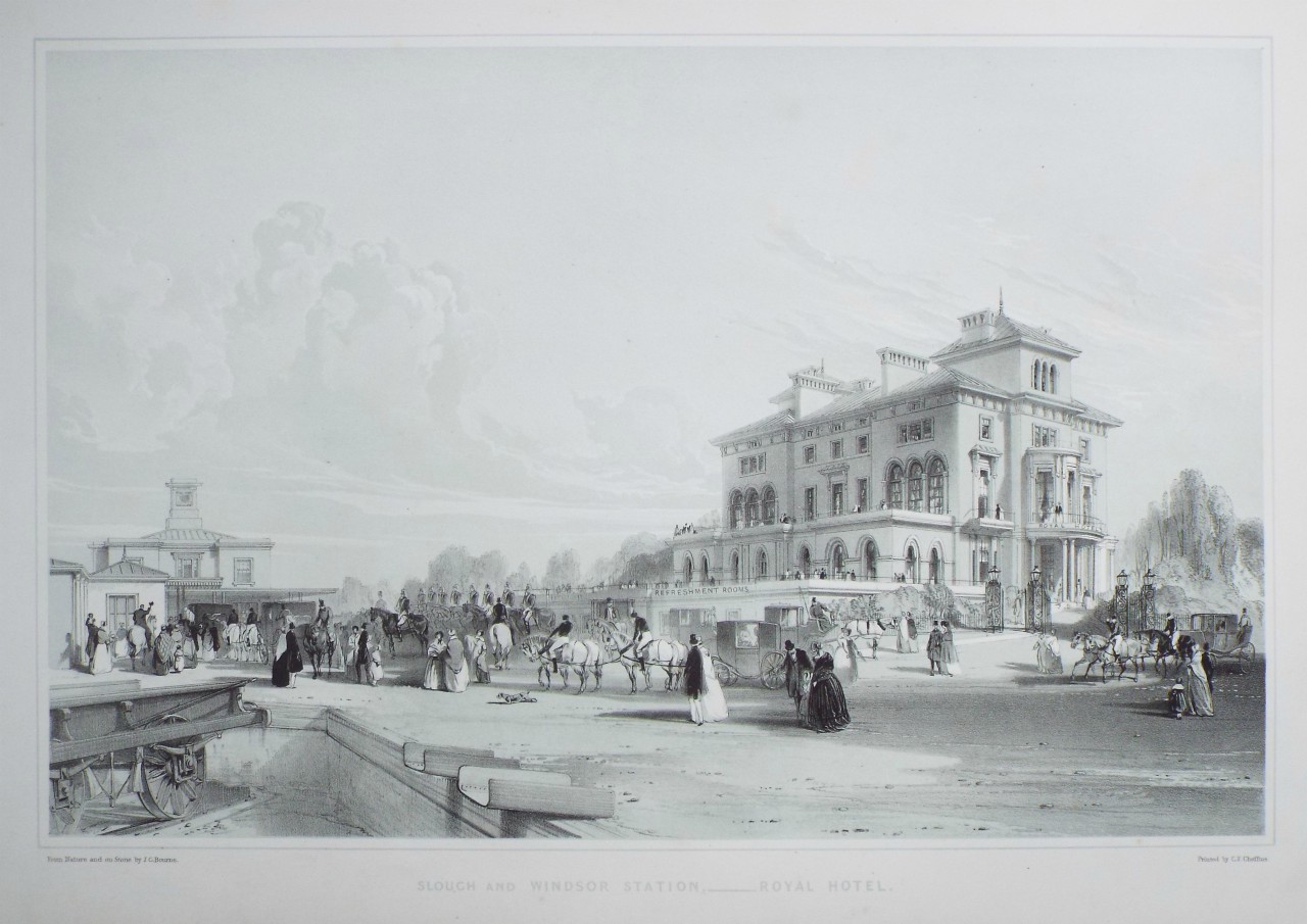 Lithograph - Slough and Windsor Station - Royal Hotel. - Bourne