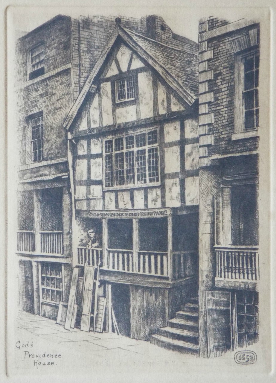 Etching - God's Providence House. 1652