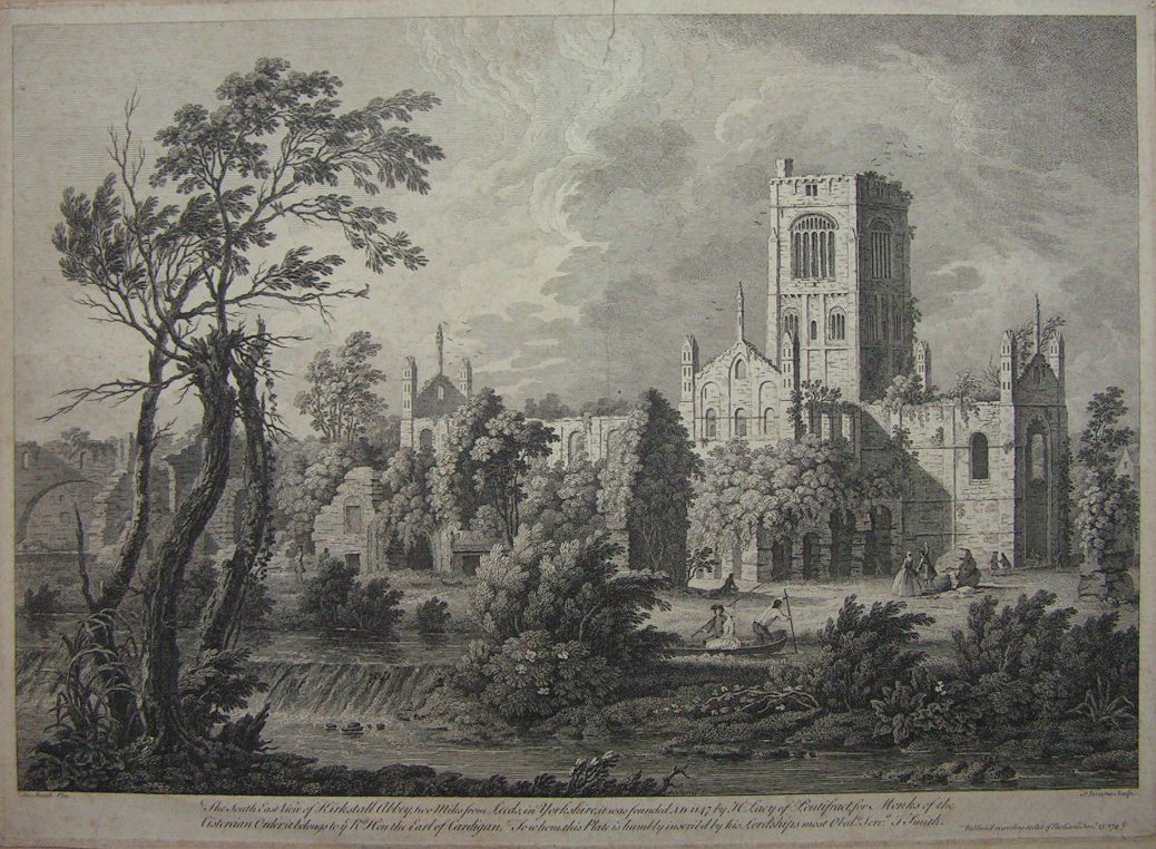 Print - The South View of Kirkstall Abbey, two Miles from Leeds, in Yorkshire... - Vivares