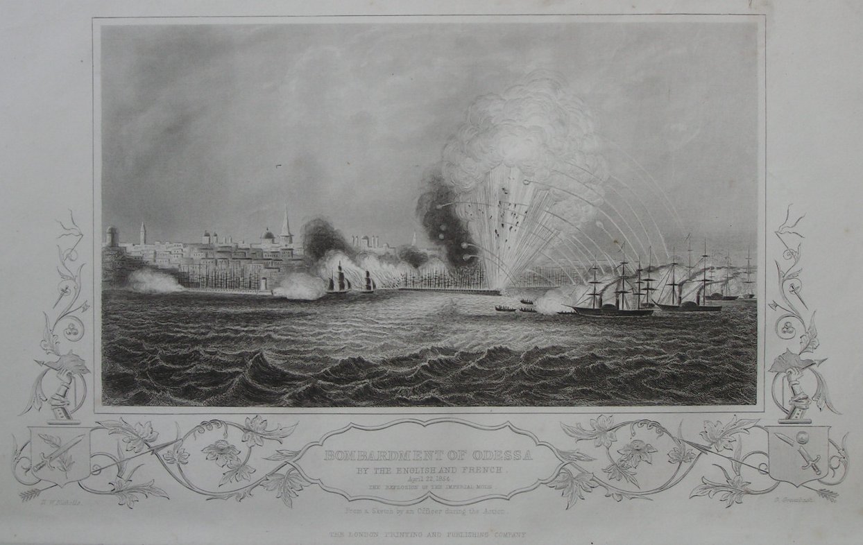 Print - Bombardment of Odessa by the English and French April 22 1854 The Expulsion of the Imperial Mole - Greatbach