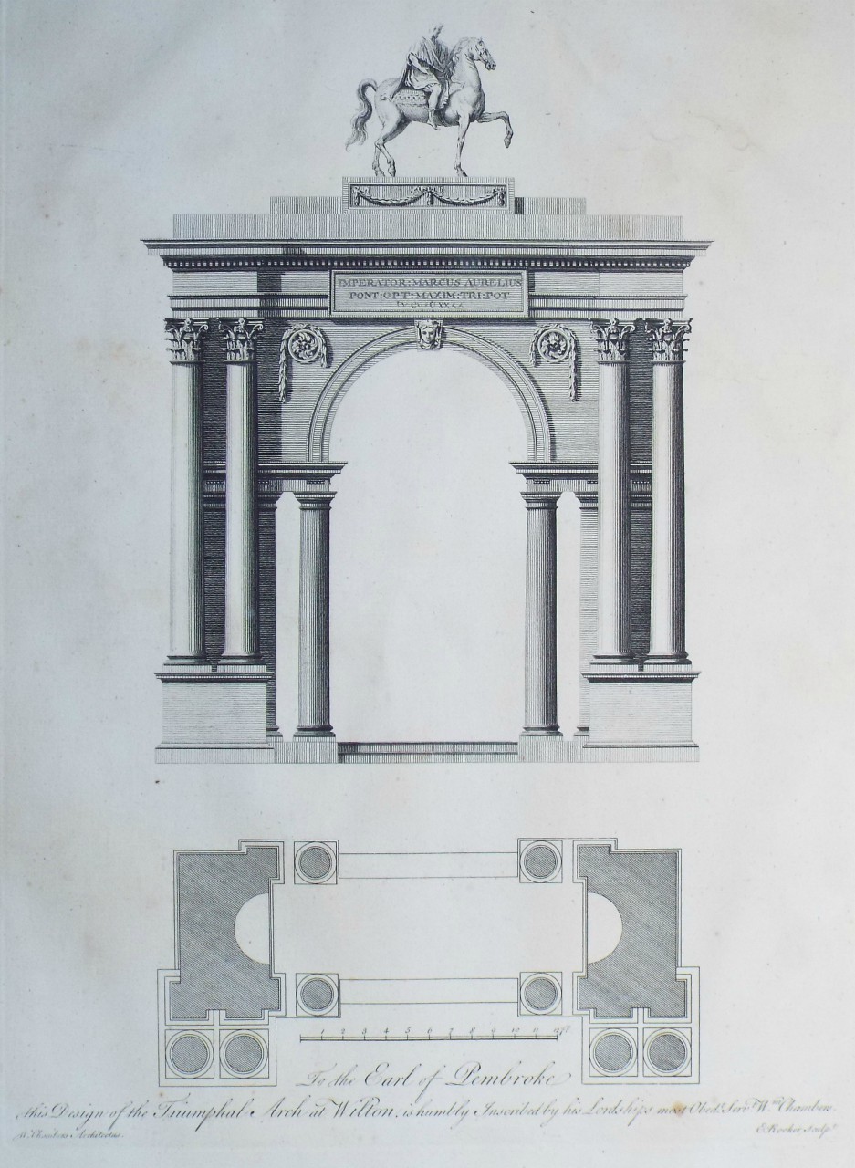 Print - To the Earl of Pembroke this Design of the Triumphal Arch at Wilton, is humbly Inscribed by his Lordship's most Obedt. Servt. Wm. Chambers.Wilton - Rooker