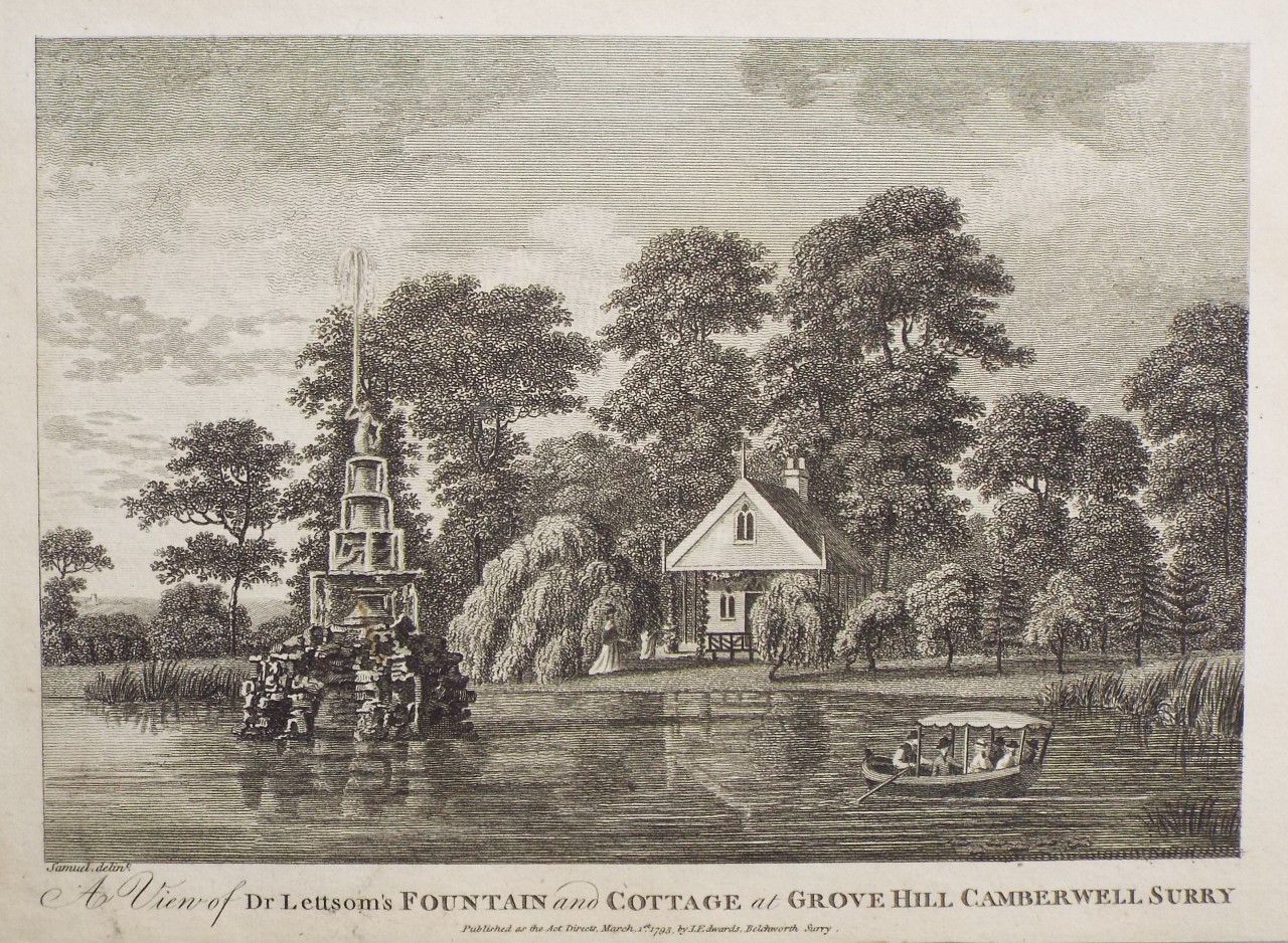 Print - A View of Dr. Lettsom's Fountain and Cottage at Grove Hill Camberwell Surry