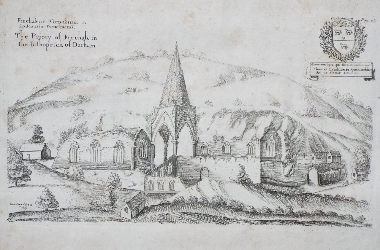 Etching - The Priory of Finchale in the Bishopric of Durham. - King