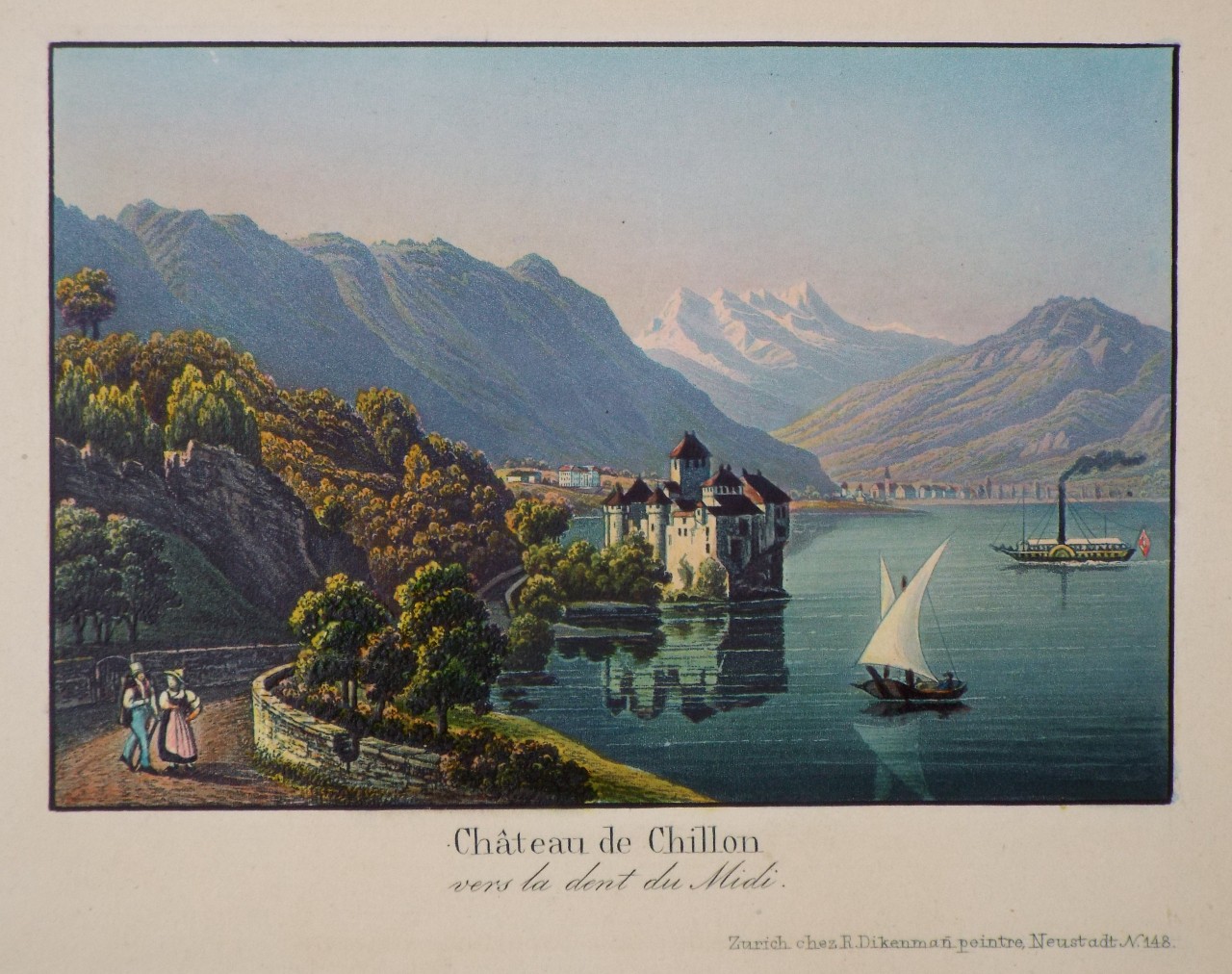 Aquatint - Chateau de Chillon vers le dent du Midi.