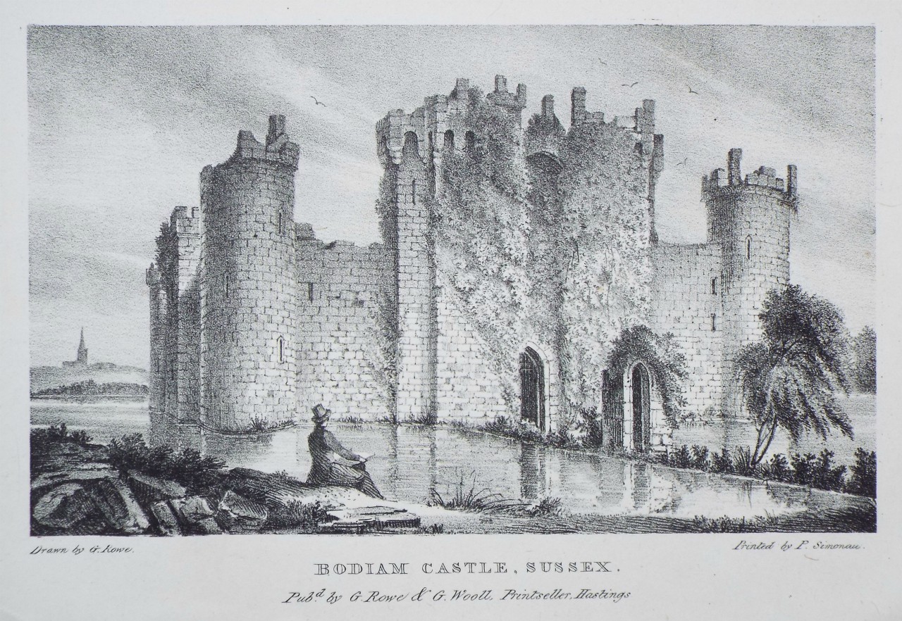 Lithograph - Bodiam Castle, Sussex. - Rowe