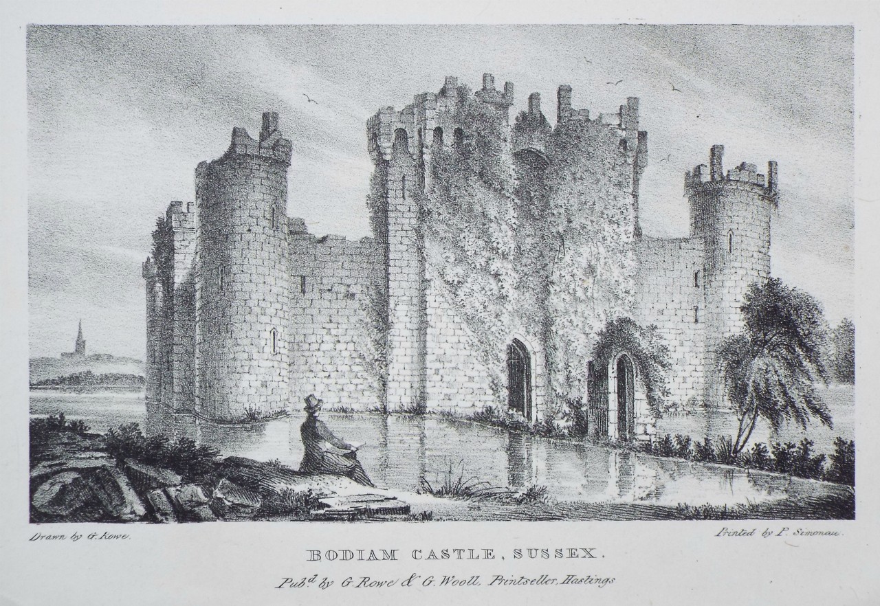 Lithograph - Bodiam Castle, Sussex. - Rowe