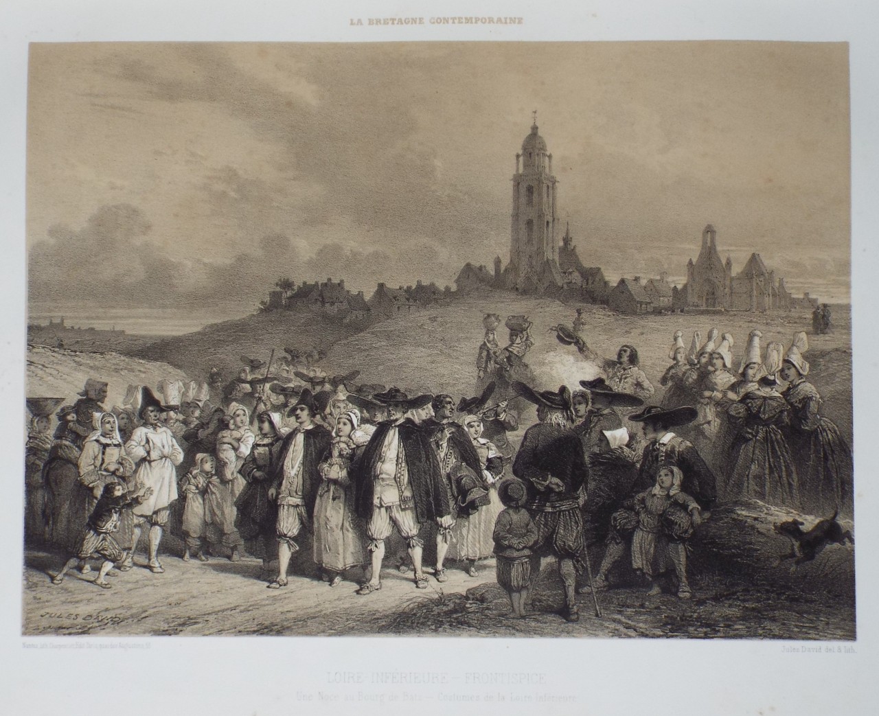 Lithograph - Loire-Inferieure - Frontispiece. Une Noce au Bourg de Batz - Costimes de Loire-Inferieure - David