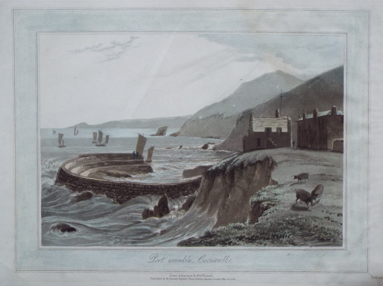 Aquatint - Port wrinkle, Cornwall. - Daniell