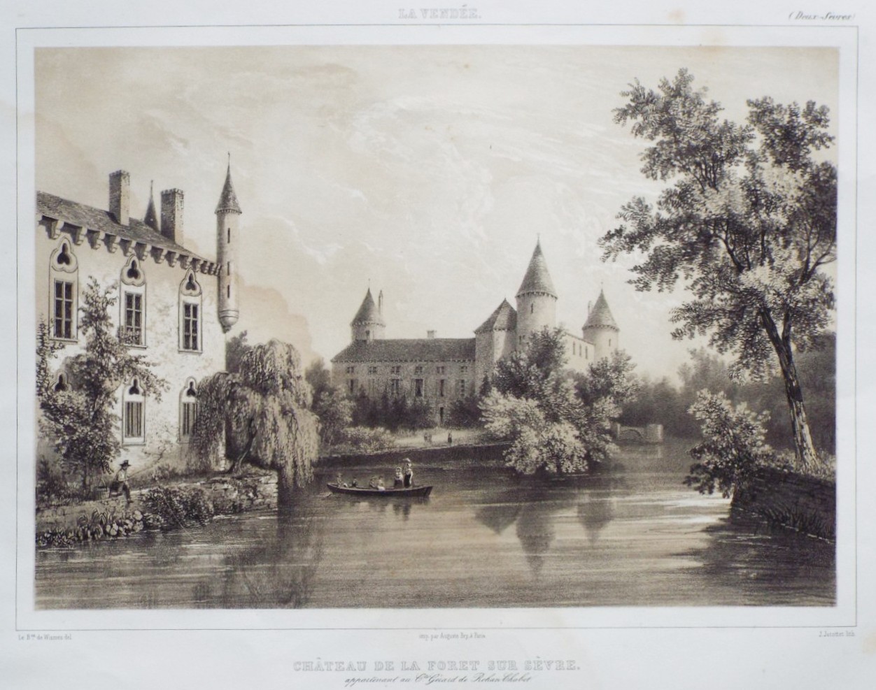 Lithograph - Chateau de la Foret sur Sevre. appartenant de Cte. Gerard de Rohan Chabot. - Jacottet