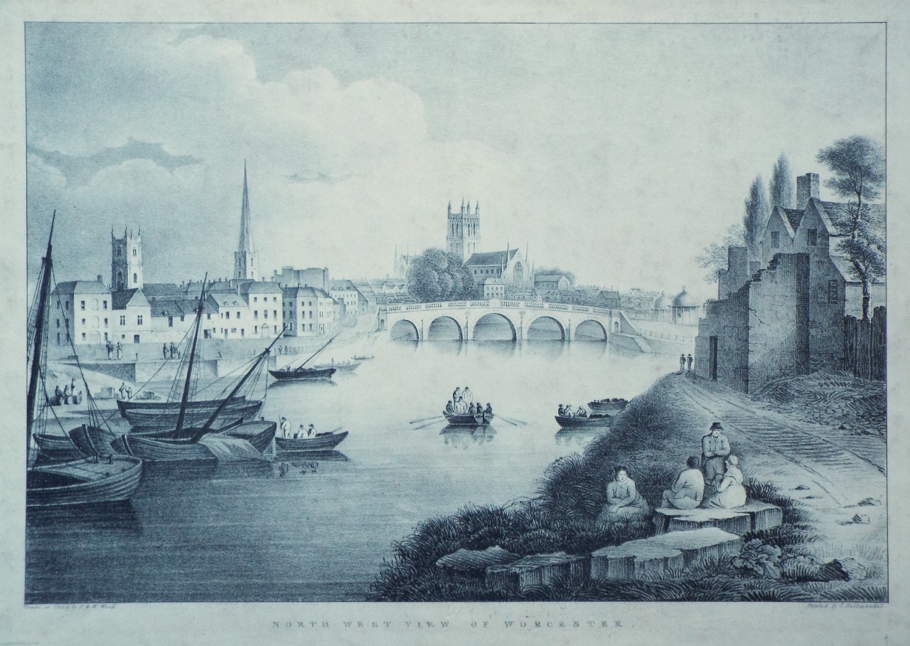 Lithograph - North West View of Worcester. - Wood