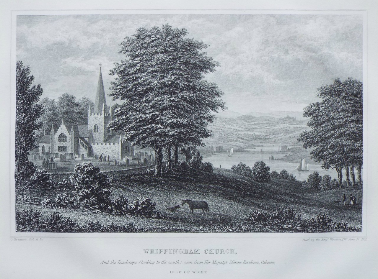 Print - Whippingham Church, And the Landscape (looking to the south) seen from Her Majesty's Marine Residence, Osborne, Isle of Wight. - Brannon