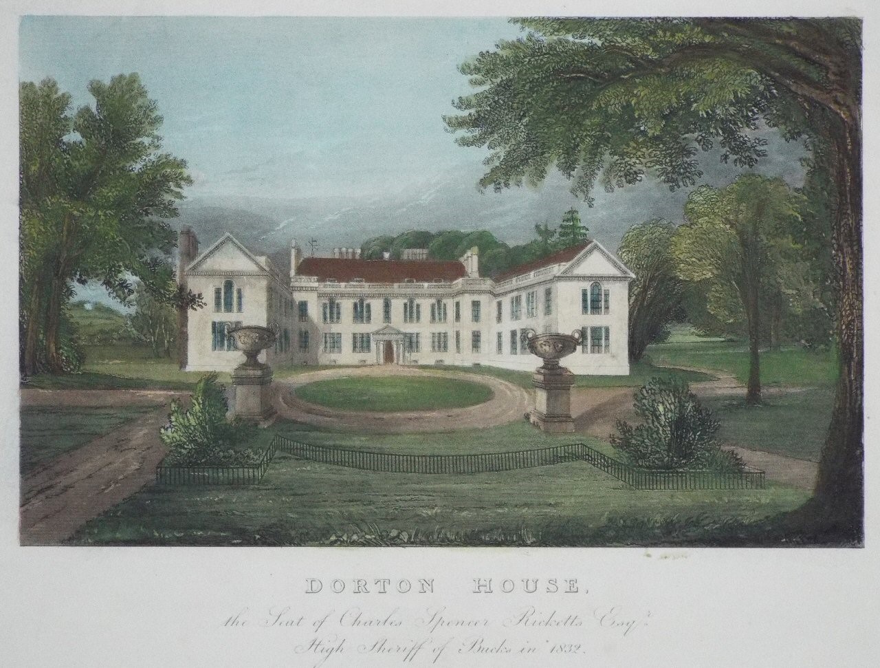 Aquatint - Dorton House, the Seat of Charles Spencer Ricketts Esqr. High Sheriff of Bucks in 1832.
