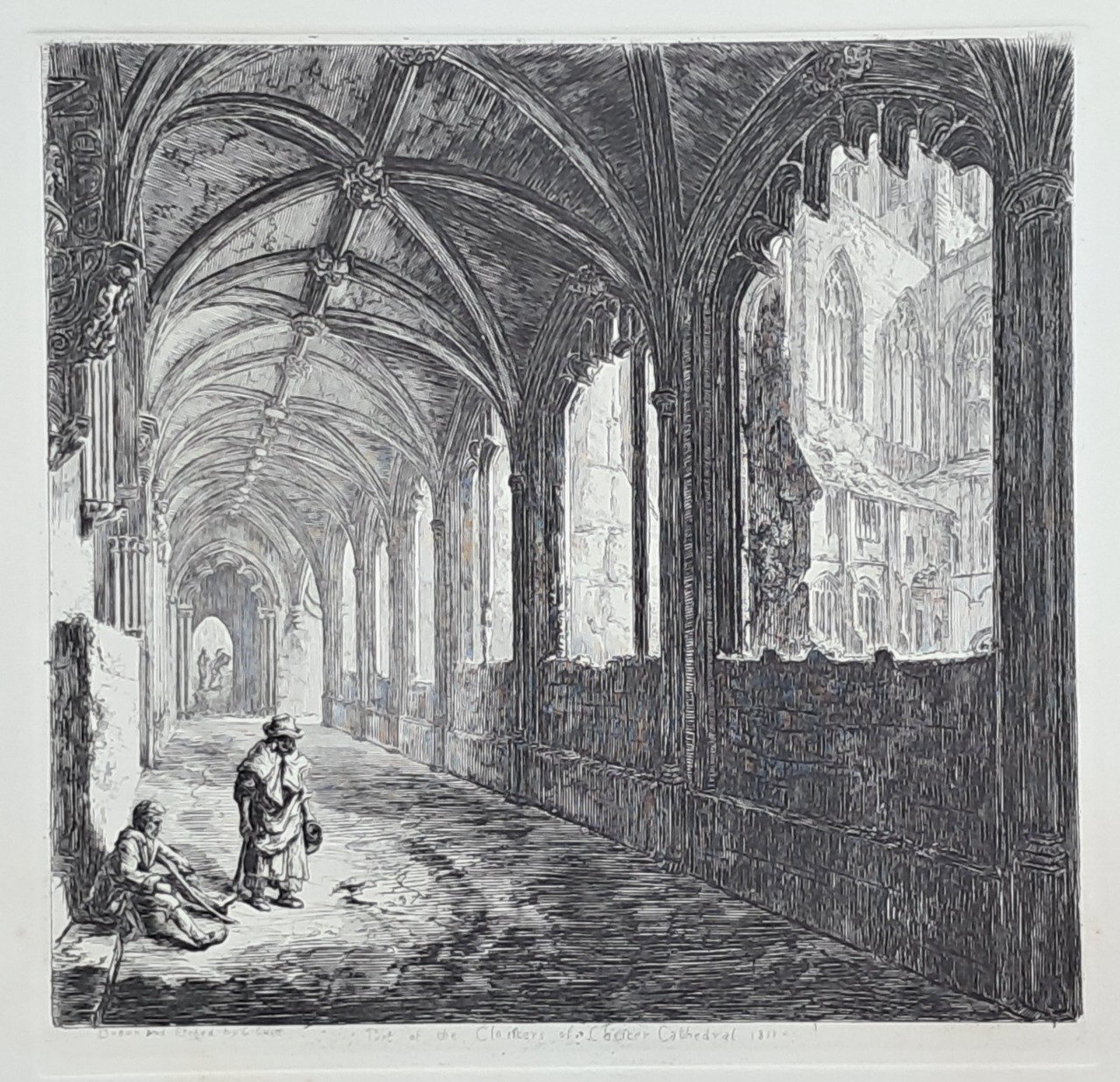Etching - Part of the Cloisters of Chester Cathedral 1811 - Cuitt