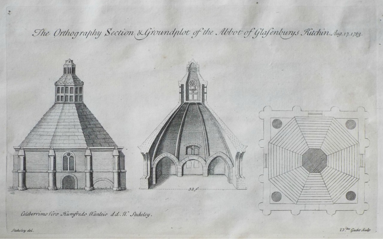 Print - The Orthography Section & Groundplot of the Abbot of Glasenburys Kitchin. Aug. 17. 1723. - Van