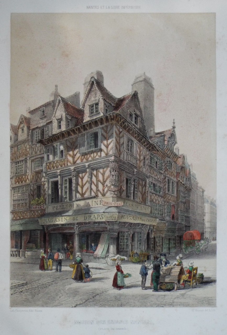 Lithograph - Maison des Enfants Nantais, (Place du Change) - Benoist