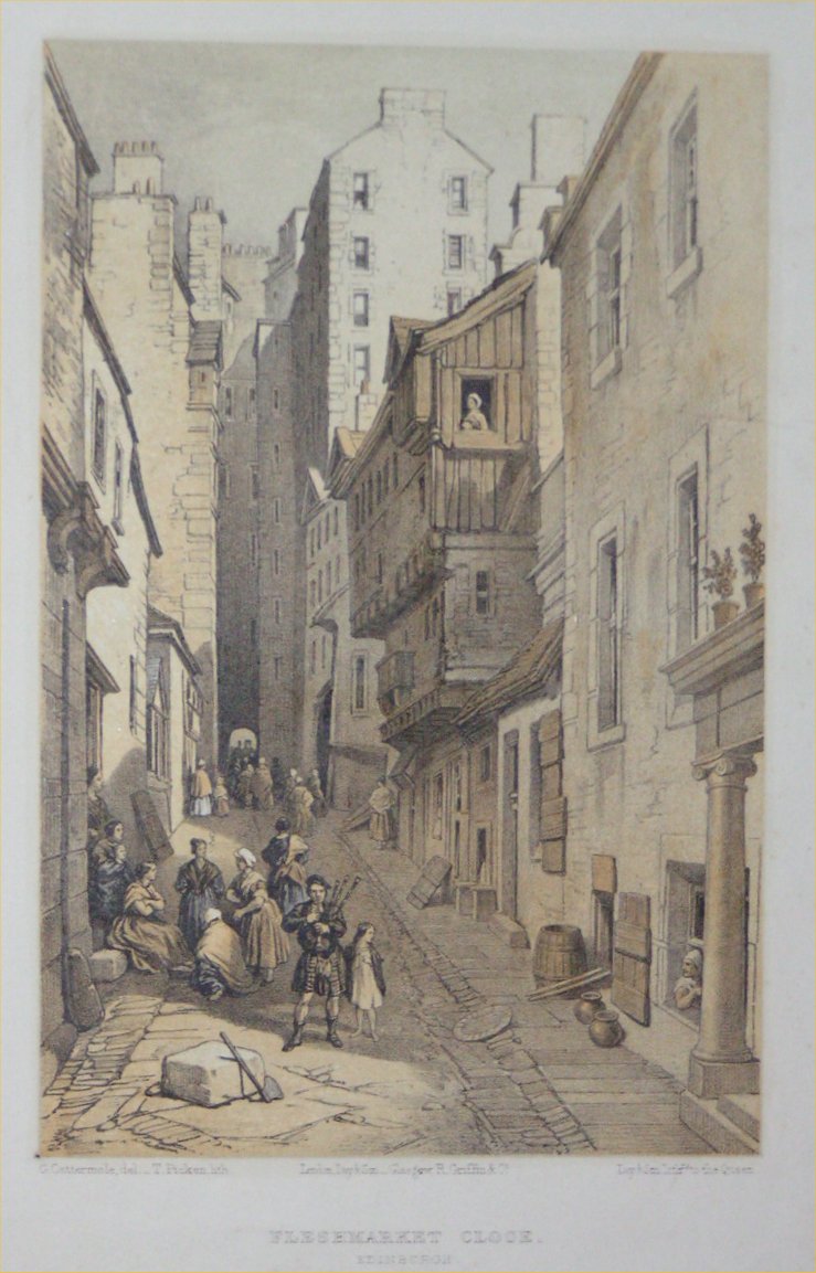 Lithograph - The Fleshmarket Clock, Edinburgh - Picken