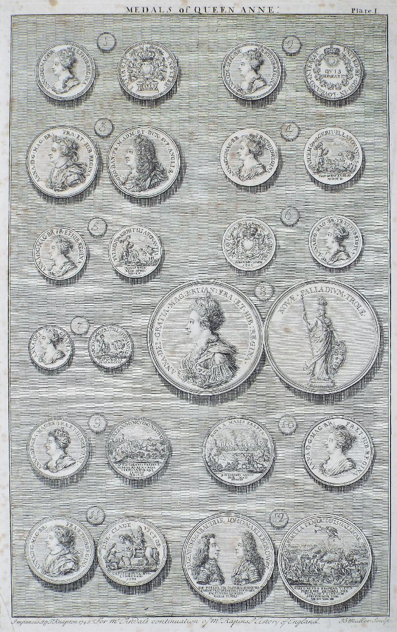 Print - Medals of Queen Anne. Plate I - Muller