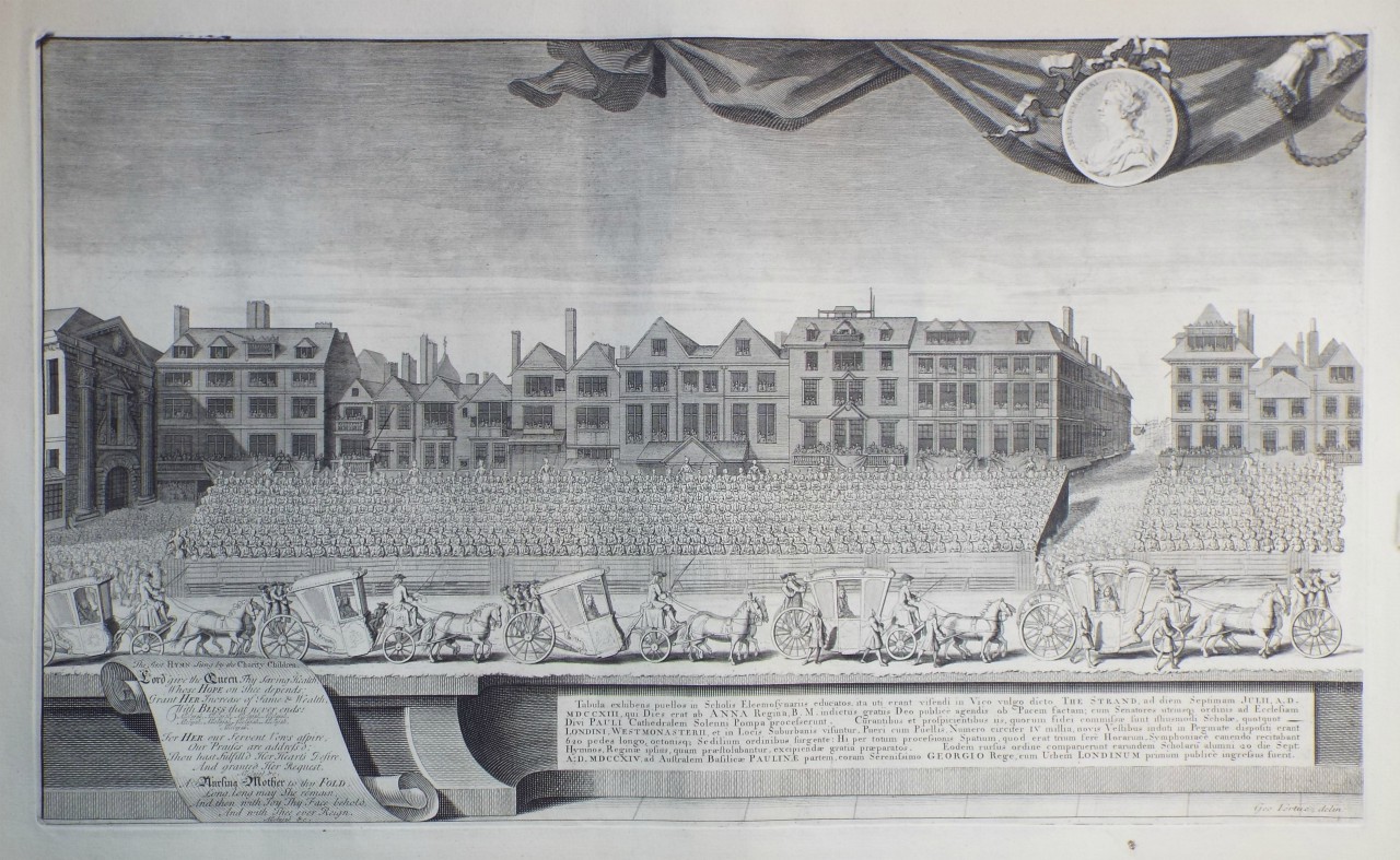 Print - The View of the Charity Children in the Strand, upon the VII of July, MDCCXIII  - Vertue