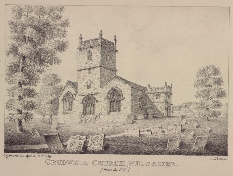Lithograph - Crudwell Church, Wiltshire (From the S.W.) - Relton