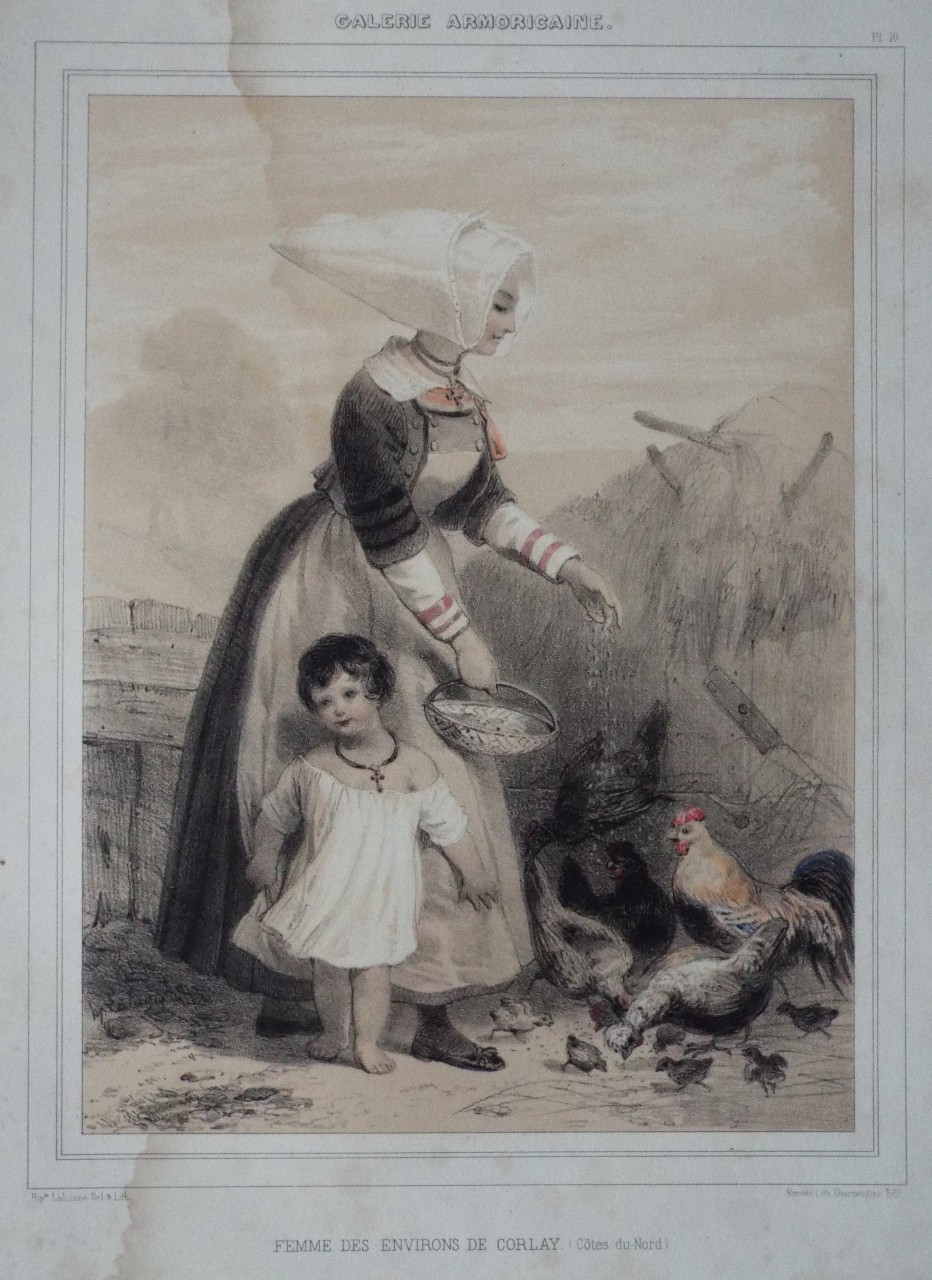 Lithograph - Galerie Armoricaine. Femme des Environs de Corlay. (Codes du Nord) - Lalaise