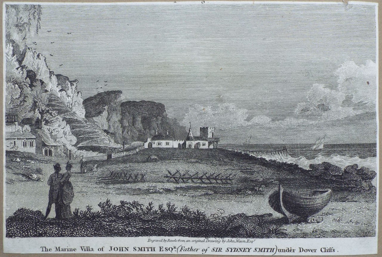 Print - The Marine Villa of John Smith Esqr. (Father of Sir Sydney Smith) under Dover Cliffs. - 