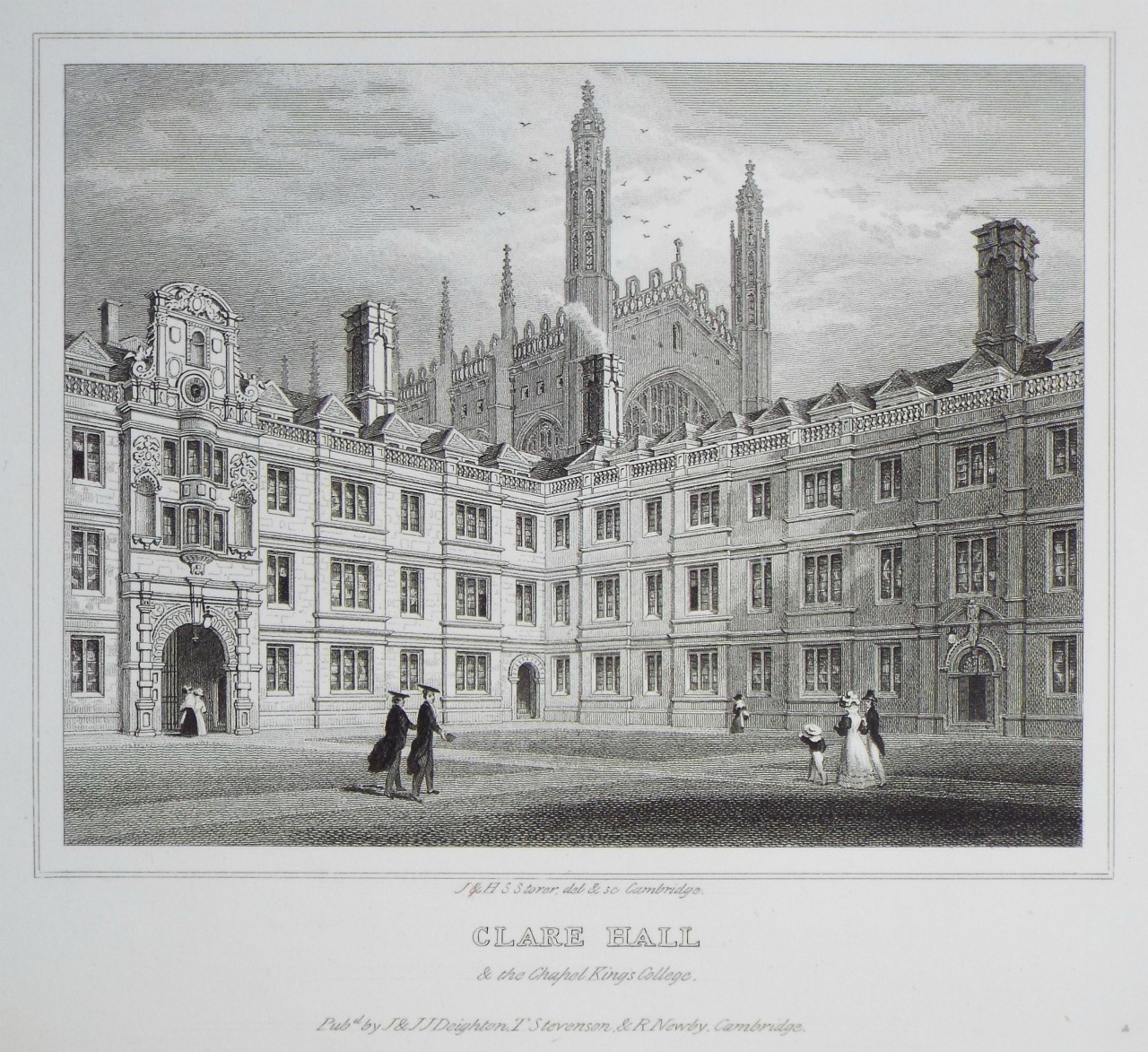 Print - Clare Hall & the Chapel of King's College. - Storer