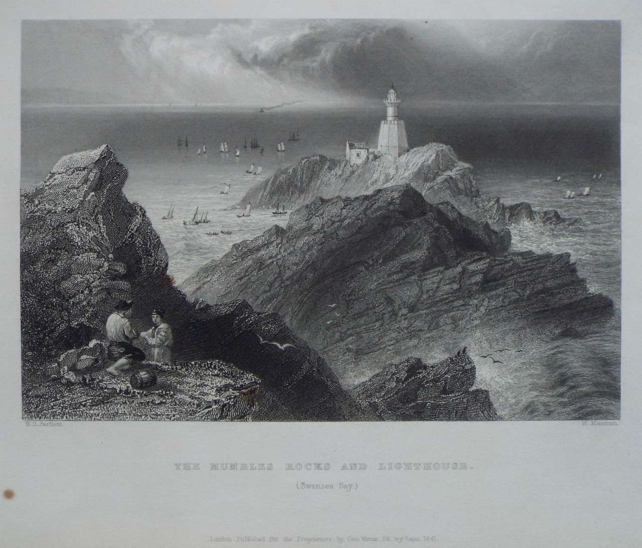 Print - The Mumbles Rocks and Lighthouse. (Swansea Bay.) - Mossman