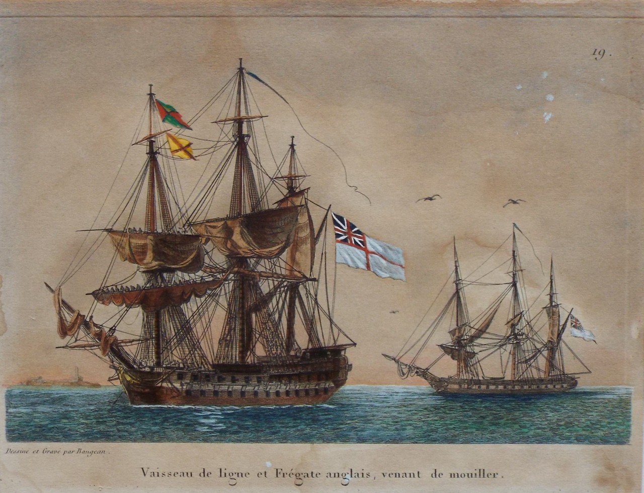 Print - Vaisseau de ligne et Fregate aglais, venant de mouiller. - 